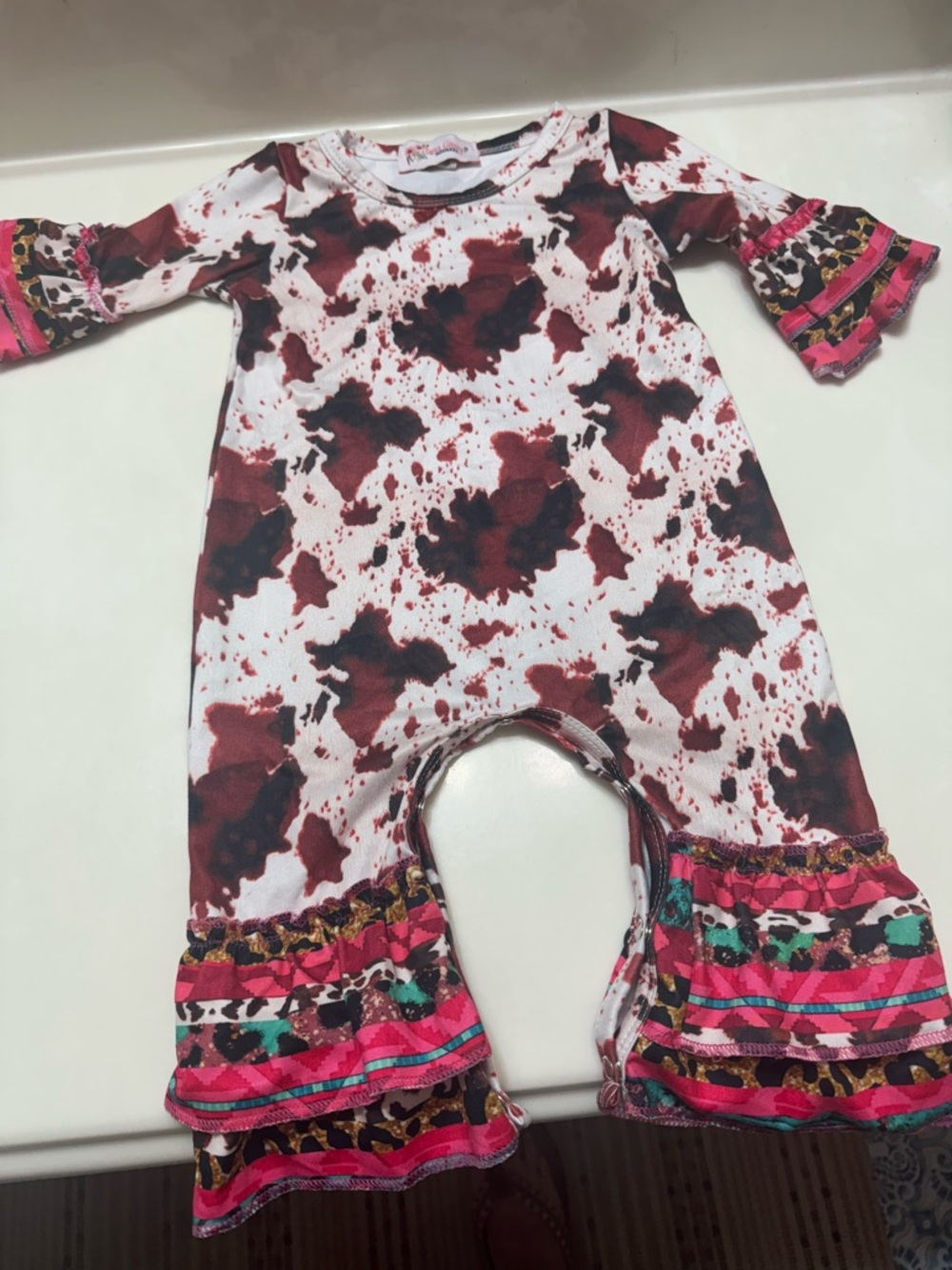 Baby Girls' Pink & Burgundy Ruffle One-Piece Bodysuit